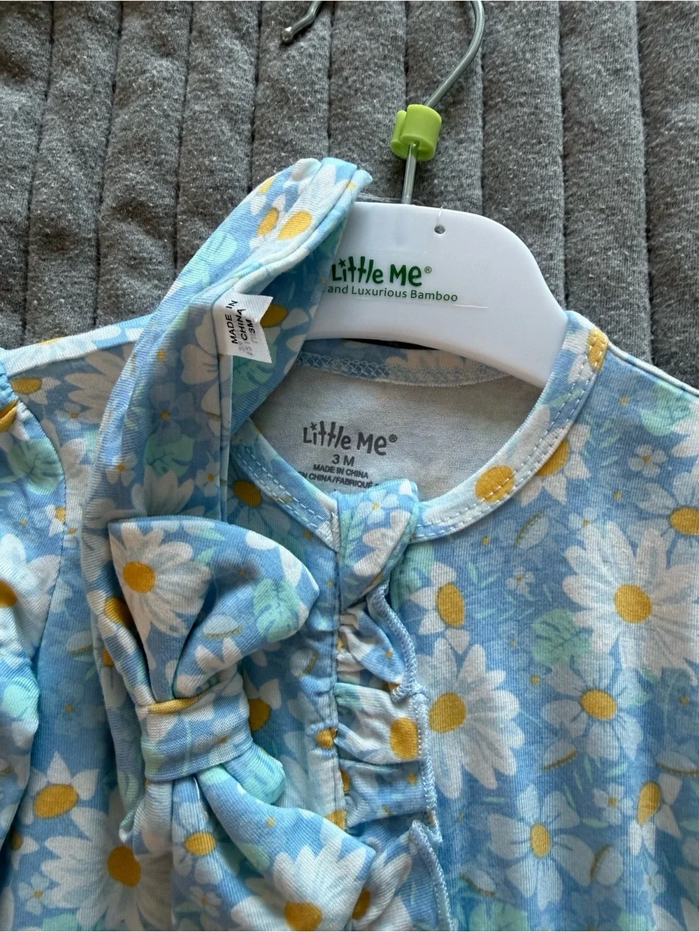 Little Me Blue Daisy Ruffle Footed One-Piece